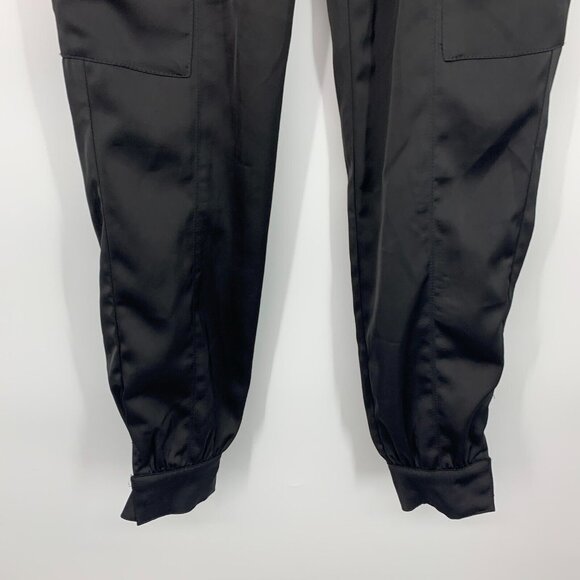 Love Tree Jogger Pants Black Satin Cargo Pocket High Rise - Picture 4 of 8